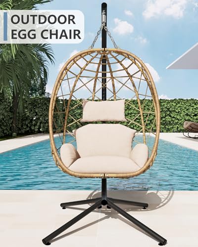 Outdoor Hanging Egg Chair with Stand (Cream)