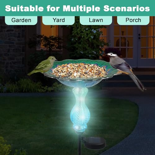 Blue Peacock Ground Stake Solar Bird Feeder for Outside