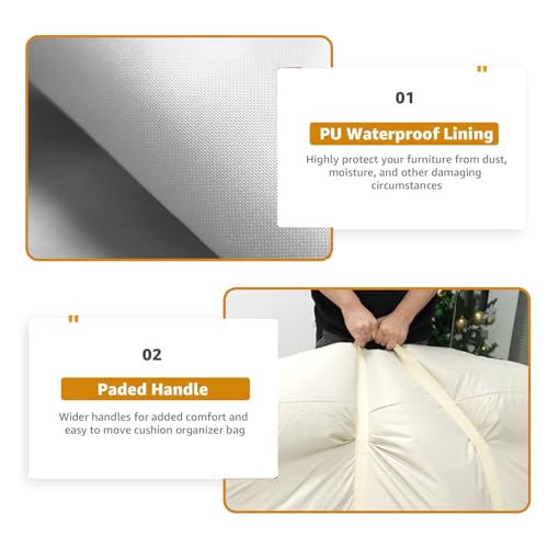 2 Pack Patio Cushion Storage Bags 420D Waterproof Outdoor Storage Bag Furniture Cushion Cover Christmas Tree Storage Bag with Handles and Zipper 60"L x 20"W x 28"H Beige (2 Count)