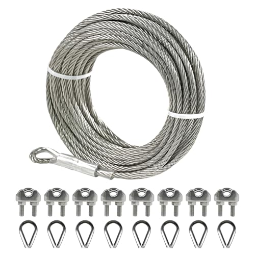 1 4" Stainless Steel Cable 50FT Wire Rope with Clamps and Thimble (50 Foot)