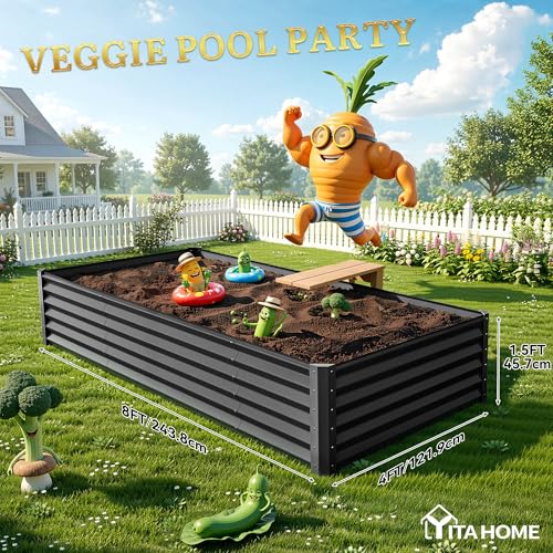 8x4x1.5ft Galvanized Raised Garden Bed (8x4x1.5ft / Black)