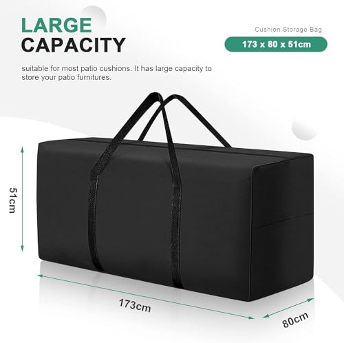 177 Gallon Outdoor Cushion Storage Bag 68 inch Extra Large Patio Furniture Cushion Storage Bag Waterproof Garden Cushion Storage Covers with Zipper and Handles Black