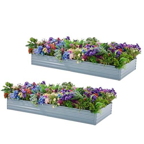2 Pack 6x3x1FT Galvanized Raised Garden Beds Kit Outdoor Metal Gardening Planter Box for Vegetable Elevated Flower Herbs (2 Count)