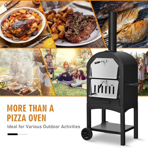Outdoor Pizza Oven Wood Fired with Wheels & Built