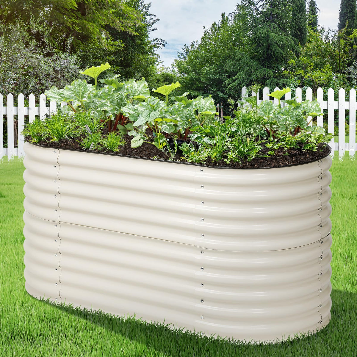 2-in-1 Modular Aluzinc Metal Raised Garden Bed, 63" L x 32" W x 32" H, Outdoor Planter Box for Vegetables, Flowers, and Herbs, Beige