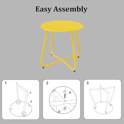 Patio Side Table Waterproof Round Metal Steel Weather Resistant Portable Outdoor and Indoor End Table for Garden Balcony Yard
