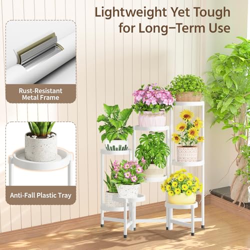Plant Stand Indoor Outdoor Tall with Plastic Tray (Bright White / 8 Tier)