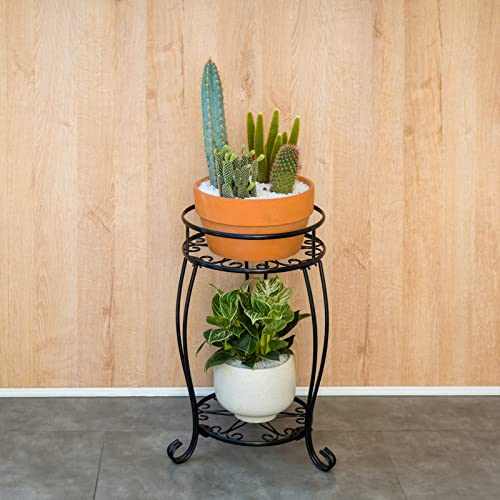 2 Tier Black Metal Plant Stand Indoor Outdoor (2 Count)
