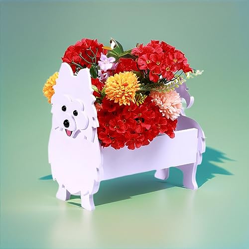 Small Pomeranian White Dog Planter Plant Pots