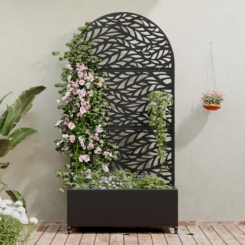 Metal Raised Garden Bed with Trellis and Wheels