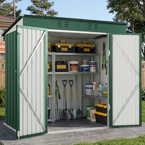 8x6 FT Outdoor Shed (Green / 8' x 6' FT/Sloped-roof)