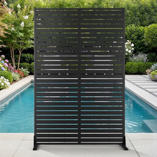 71" H Metal Privacy Screen Outdoor (71"H×47"W / Black Rectangular)