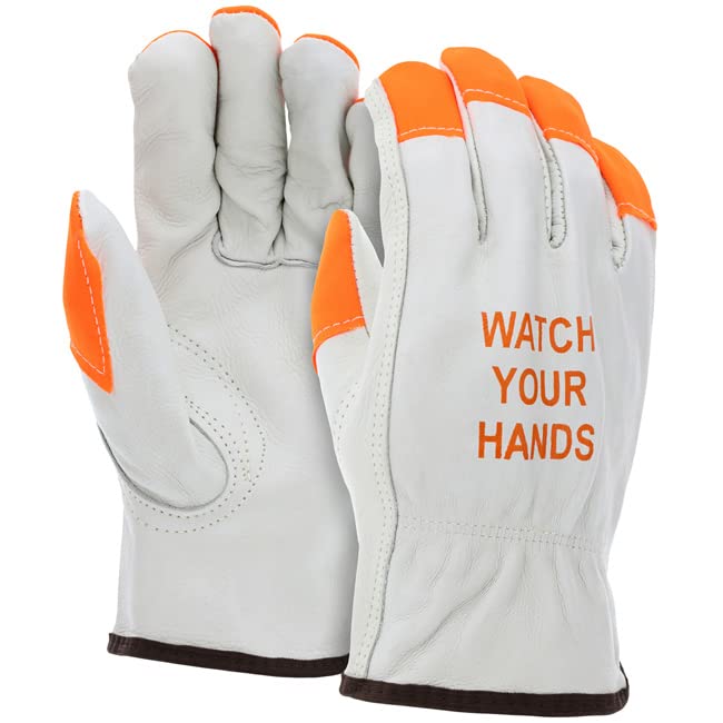 24 Pairs Hi Vis Leather Driver Work Gloves (24 Count)