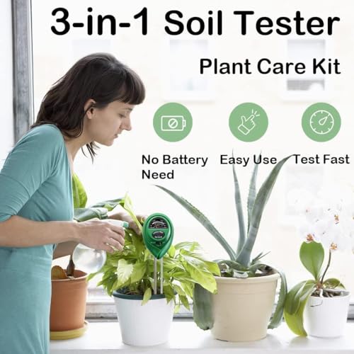 3-in-1 Soil Moisture Meter, Upgraded Stainless Steel Probe Soil pH/Light/Moisture Meter for Plants, Soil Tester for Garden, Farm, Lawn, Indoor & Outdoor (No Battery Needed)