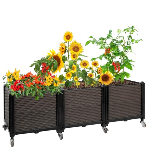 Raised Plant Box with Wheels 47.2"x15.7"x16.1"