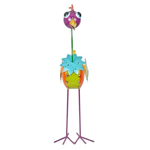 LAZ328HH Quirky Metal Rainbow Bird Decor (21" Multicolor Bird)