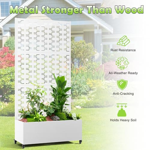 15.7"×70.9"×35.4" Metal Raised Garden Bed with Trellis and Wheels