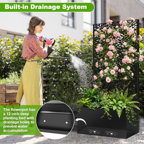 47"x24"x12" Metal Planter Box with Trellis (Black Leaf-shaped / 47"x24"x12")