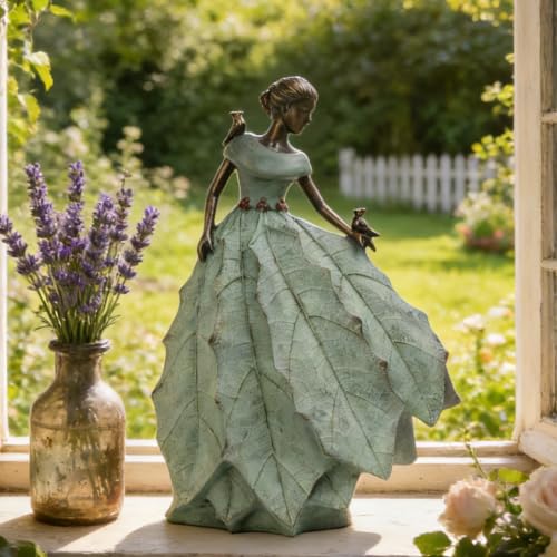 Fairy Garden Statue Maiden Home Decor 14.5 Inch Table Decoration (Green-14.5 Inch)