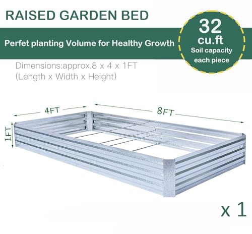 Galvanized Raised Garden Bed 8x4x1ft Single Unit
