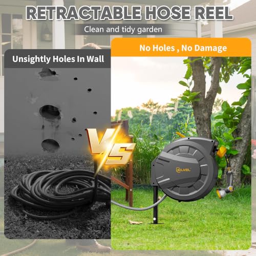 Automatic Retractable Garden Hose Reel on Metal Spike (Dark Grey / 1/2"×90FT)