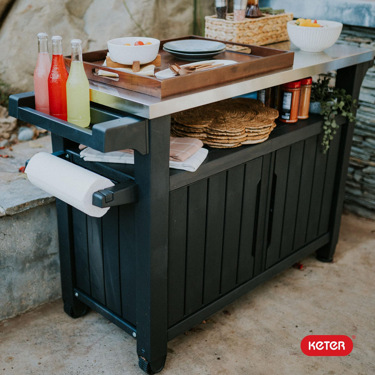Unity XL Portable Outdoor Table with Stainless Steel Top for Kitchen Prep and Outdoor Storage Cabinet for Grilling Accessories