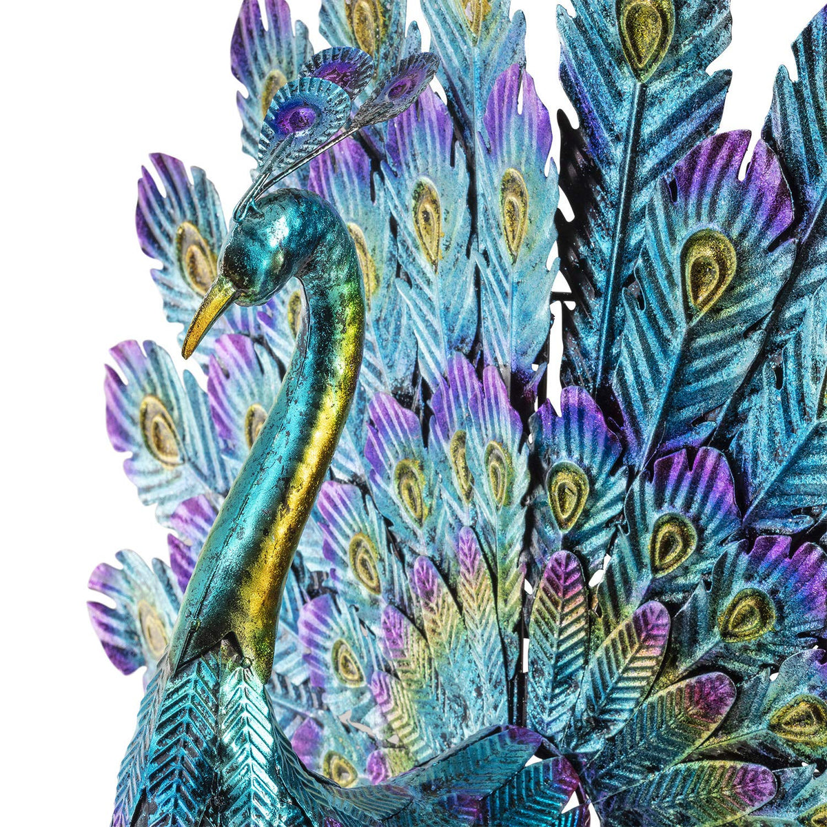 23" Tall Outdoor Metal Peacock Statue
