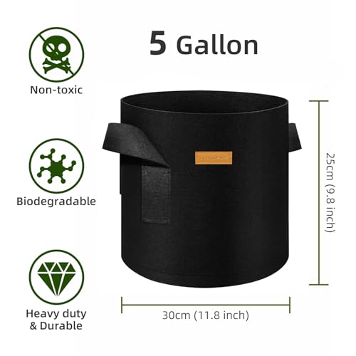 12 Pack 5 Gallon Plant Grow Bags (12 Count)