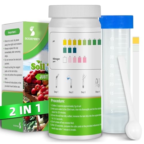 2-in-1 pH & Nitrogen Soil Test Kit, Home Soil Testing Kit for Lawns Gardening Grass Vegetables Nutrients, Soil pH Nitrogen Tester Strips Separately Sealed in Foils, Easy to Use, Rapid Results (60 Count)