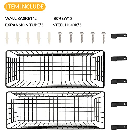 2 Sets Black Extra Large Hanging Wall Basket with Steel Hooks (2 Count)