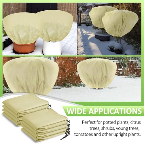 12 Pcs Winter Plant Covers Freeze Protection 39.4x23.6 Inch Horizontal Shrub Tree Rose Plant Protection Bags Frost Blanket with Drawstring for Fall Winter Outdoor Garden Planting