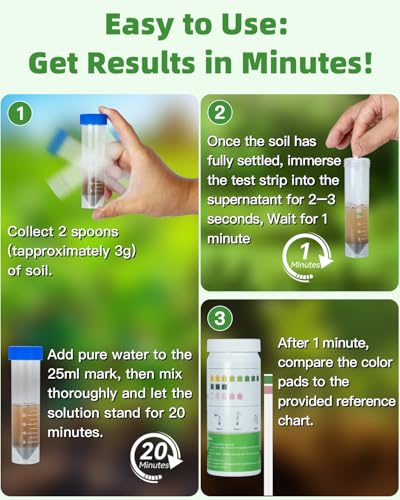 2-in-1 pH & Nitrogen Soil Test Kit, Home Soil Testing Kit for Lawns Gardening Grass Vegetables Nutrients, Soil pH Nitrogen Tester Strips Separately Sealed in Foils, Easy to Use, Rapid Results (60 Count)
