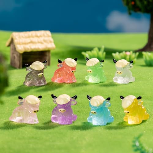 56 Pcs Mini Yak Figurines Bulk Mini Cow Figurines Cake Decorations Miniature Resin Sculpture Ornament Micro Landscape Office Garden Desk Party Tabletop Decor (Glow Yak-56p)