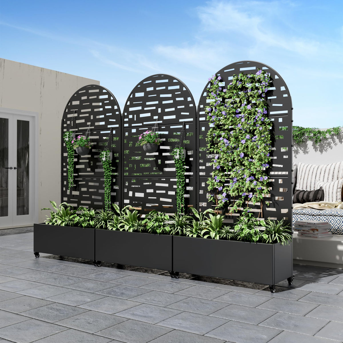 Metal Raised Garden Bed with Trellis and Wheels