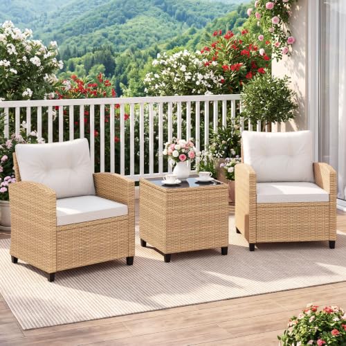 3 Pieces Patio Furniture Set (Light Brown -White)