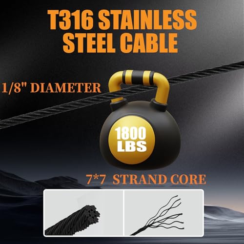 100FT 1 8" Stainless Steel Cable Black 7x7 Strands Aircraft Cable T316 Wire Rope with Cable Cutter 1800lbs Breaking Strength for Deck Cable Railing (100 Foot)