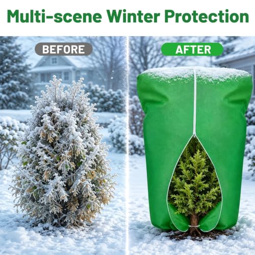 4 Pcs Plant Covers Frost Protection Bag 90"X75" Winter Reusable Plants Jacket with Zipper Drawstring Large Plant Protection Wraps Bags Frost Blanket for Winter Outdoor Garden Plants (90 x 75 Inch（4 Pcs） / Green)
