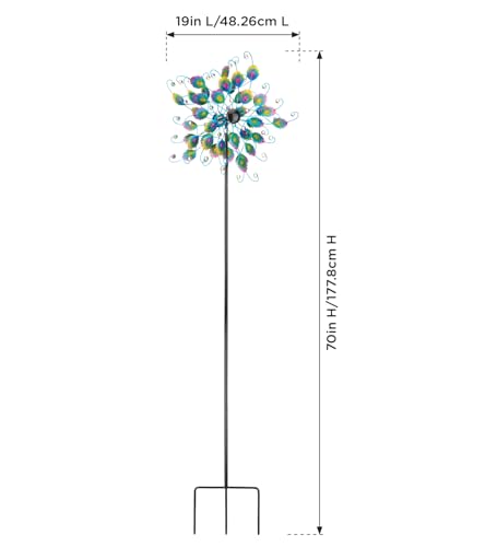Wind Spinner Outdoor Metal Kinetic Yard Art with Stake (Peacock / Medium (70-79 Inch))