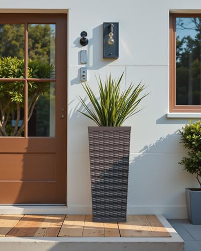 24 Inch Tall Plastic Planters with Rattan Texture (2 Count)