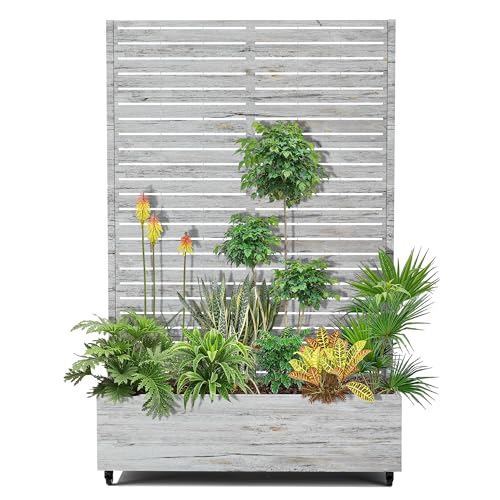 15.7"×70.9"×47.2" Metal Raised Garden Bed with Trellis and Wheels