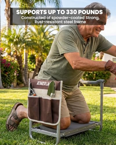 Foldable Garden Kneeler Seat Heavy Duty [Upgraded Widened Thick Kneeling Pad] Garden Stool with Large Garden Tool Bags with Pockets