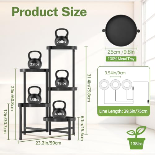 5 Tier Large Plant Stand with Grow Light (Black with Lights / 5 Tiers)