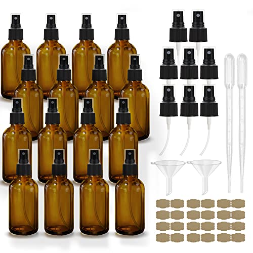 Amber Spray Bottles about 4oz Empty Small Glass Spray Bottle Fine Mist Spray Refillable Containers (16 Count)