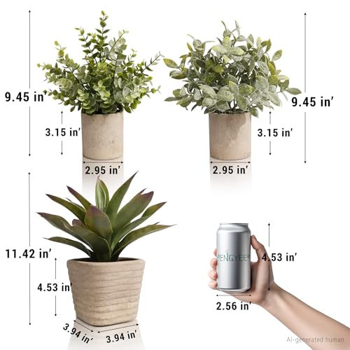 3 Pack Artificial Agave Plants in Pulp Pots for Shelf Decor (3 Count)