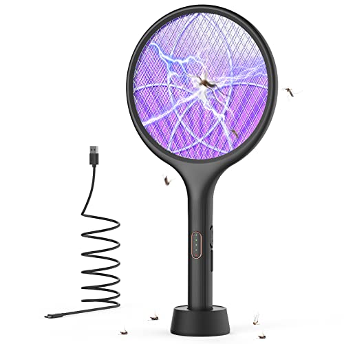 Electric Fly Swatter Bug Zapper Racket 4000 Volt Dual Modes Fly Zapper Rechargeable for Indoor Home Office Backyard Patio Camping