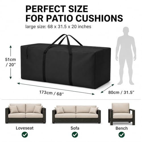 Cushion Storage Bag 420D Waterproof 68" Rectangular Outdoor Patio Cushion Storage Bags