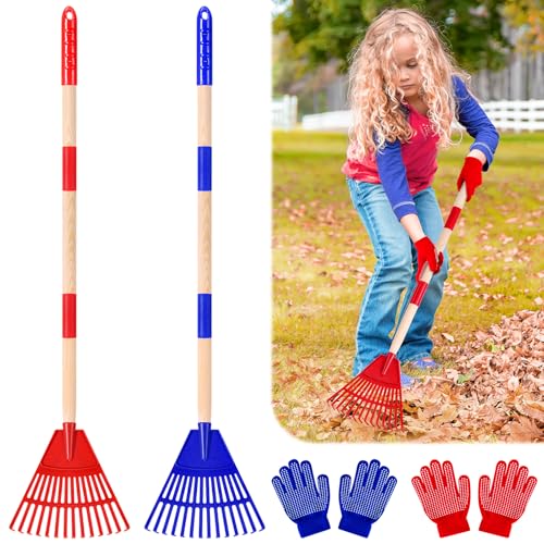 2 Pcs 35'' Kids Rakes for Leaves (4 Count)