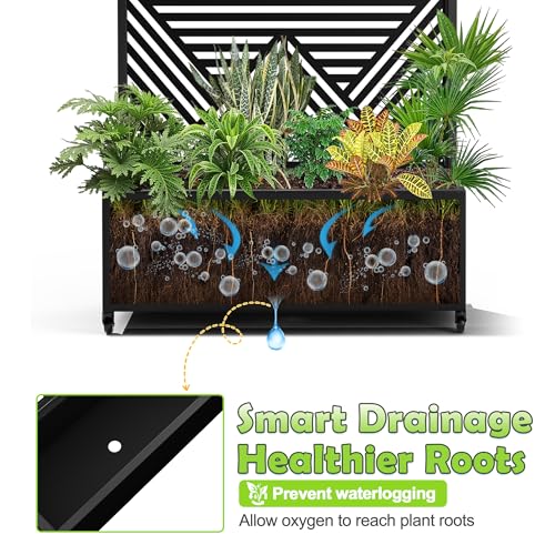 15.7"×70.9"×35.4" Metal Raised Garden Bed with Trellis and Wheels