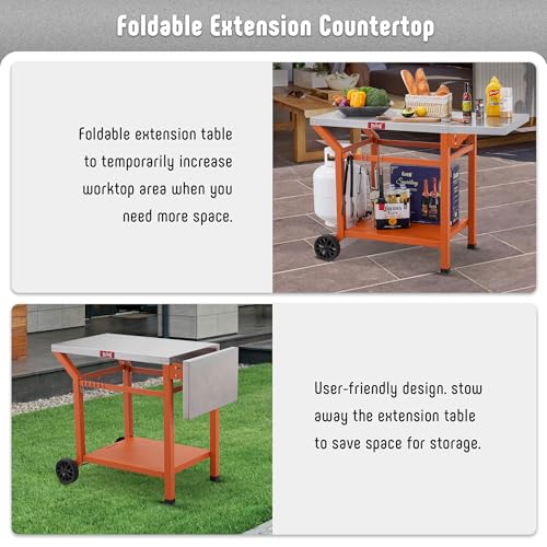43" Lx20 W Grill Table with Folding Side Table & Undershelf