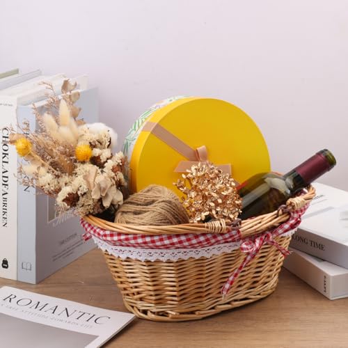 2 Pack 14.2 & 12.6 Inch Natural Wicker Basket with Linen Cotton Cloth Lining (2 Pack 14.2in&12.6in Natural(Round willow))